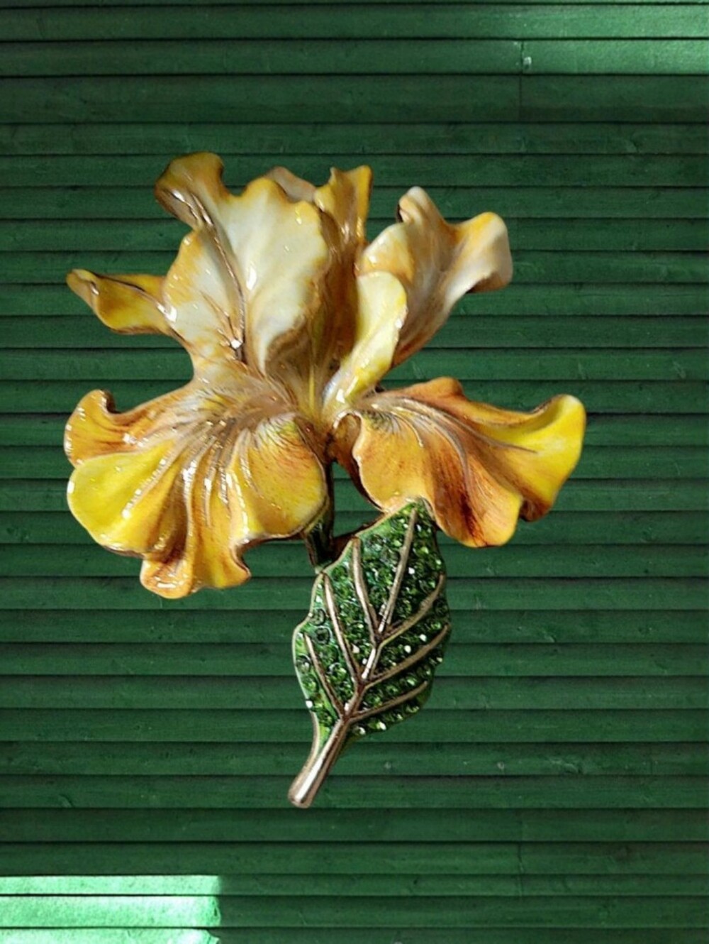 Yellow Enamel Orchid Brooch